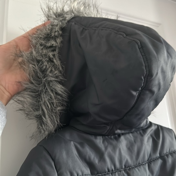 Toddler Girls Gray Puffer Jacket with Fur Trimmed Hoodie - Size 3T - Picture 9 of 10